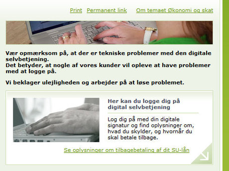 Borger.dk viser en statusbesked om midlertidige problemer med digital signatur. Borger.dk viser en statusbesked om midlertidige problemer med digital signatur.