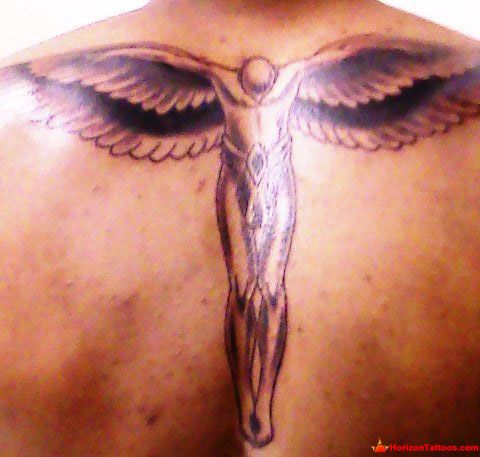 Great looking angel tattoo on back find more at http://www.horizontattoos. 