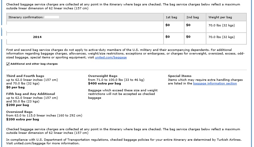 united international checked baggage policy