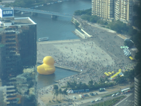 Rubber Duck seen from the Kaohsiung 85 observation deck
