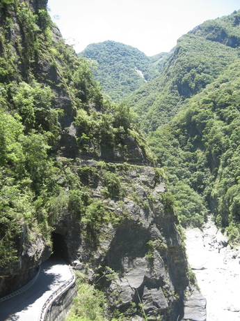 Part of a road and a foot trail (above the road) in Taroko