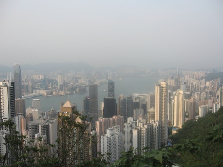 View over Victoria Harbour and the city from the end of the Peak Tram