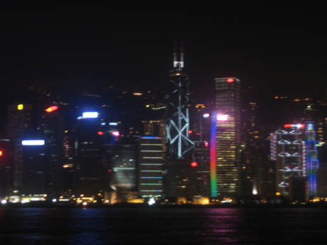 Central at night during A Symphony of Lights, seen from the Tsim Sha Tsui waterfront