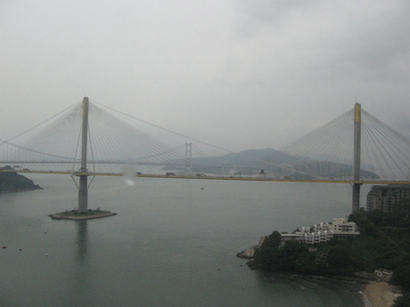 Bridges seen from the bus between Tseun Wan and Tuen Mun (the more distant bridge is one of the sequence going to Lantau island from Kowloon)