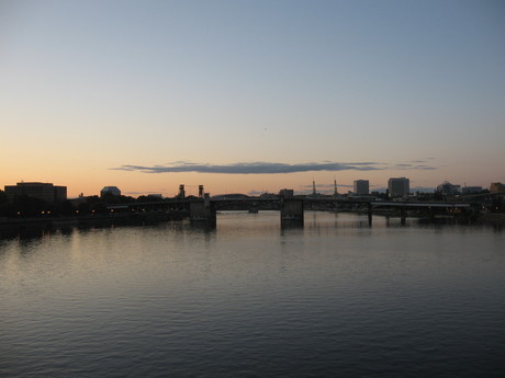 Looking along the river at dusk.
