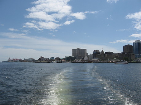 Looking back on the Halifax waterfront from the ferry to Dartmouth.