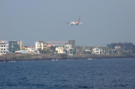 Plane landing at Jeju airport